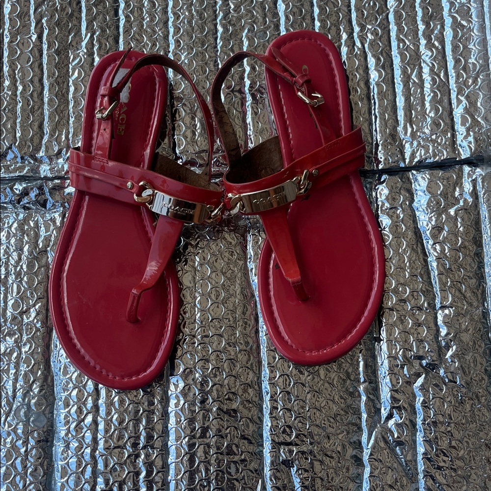Coach orange  Sandals with Gold Accents. peeling off the skin inside